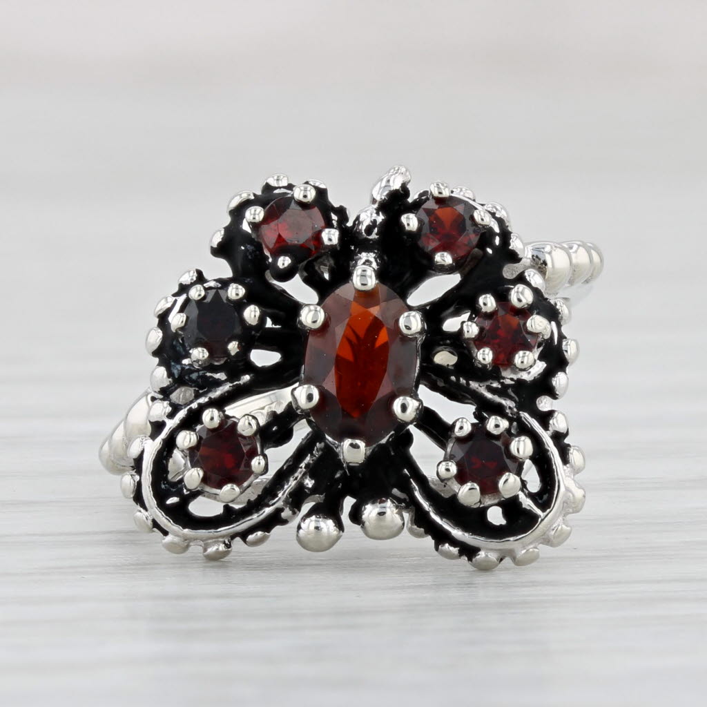 Light Gray 0.95ctw Garnet Butterfly Ring 10k White Gold Size 6.25