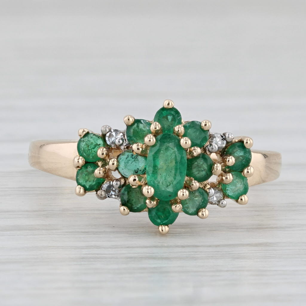 Light Gray 0.56ctw Emerald Diamond Cluster Ring 14k Yellow Gold Size 8