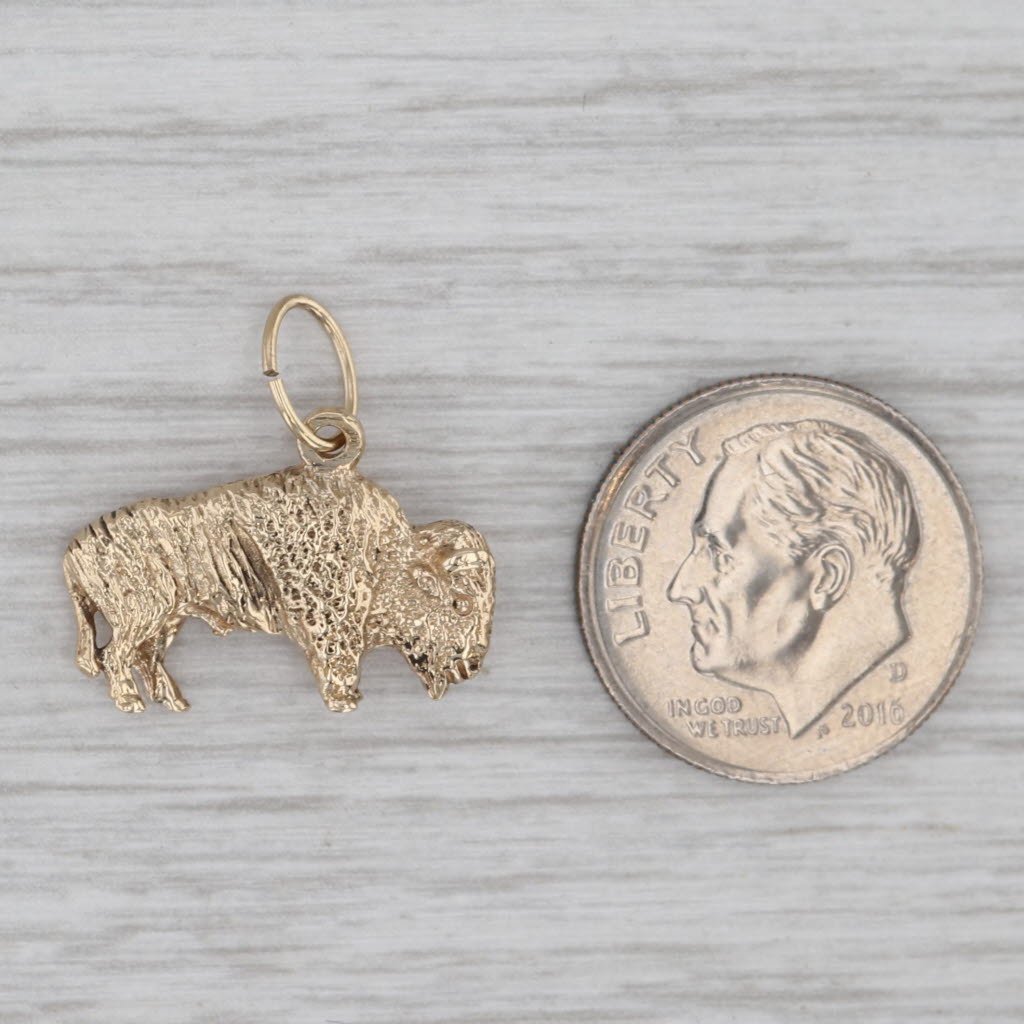 Gray Buffalo Bull Charm 10k Yellow Gold Pendant Animal Jewelry
