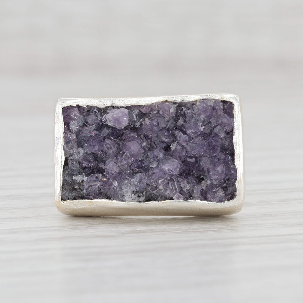 New Nina Wynn Ring Druzy Amethyst Size 7 Sterling Silver Statement
