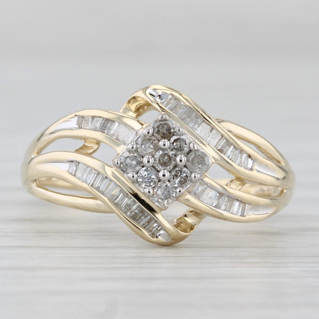 Light Gray 0.25ctw Diamond Cluster Ring 10k Yellow Gold Size 7 Bypass