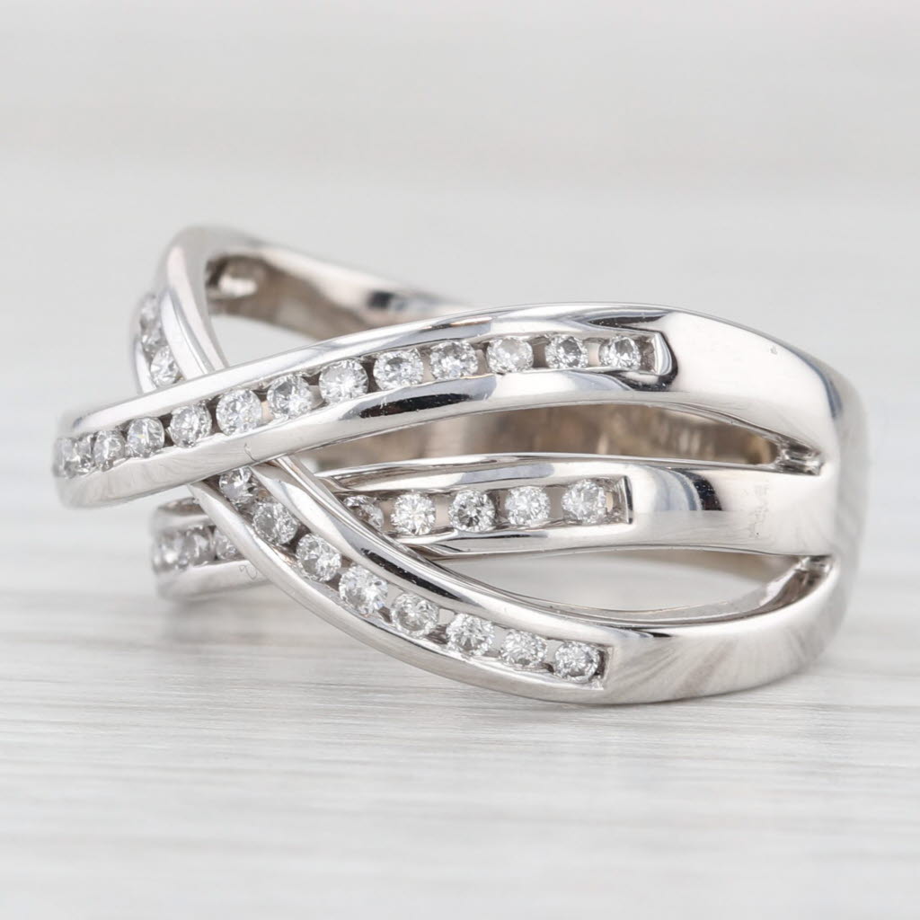 Light Gray 0.60ctw Diamond Overlay Layered Band Ring 14k White Gold Size 7.25