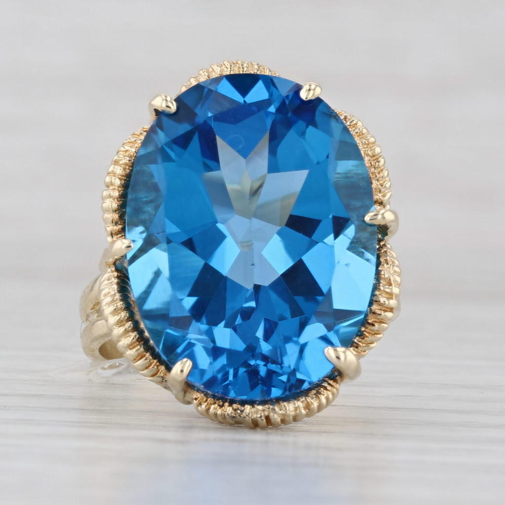 Light Gray 20ct Swiss Blue Topaz Oval Ring 14k Yellow Gold Size 8 Cocktail