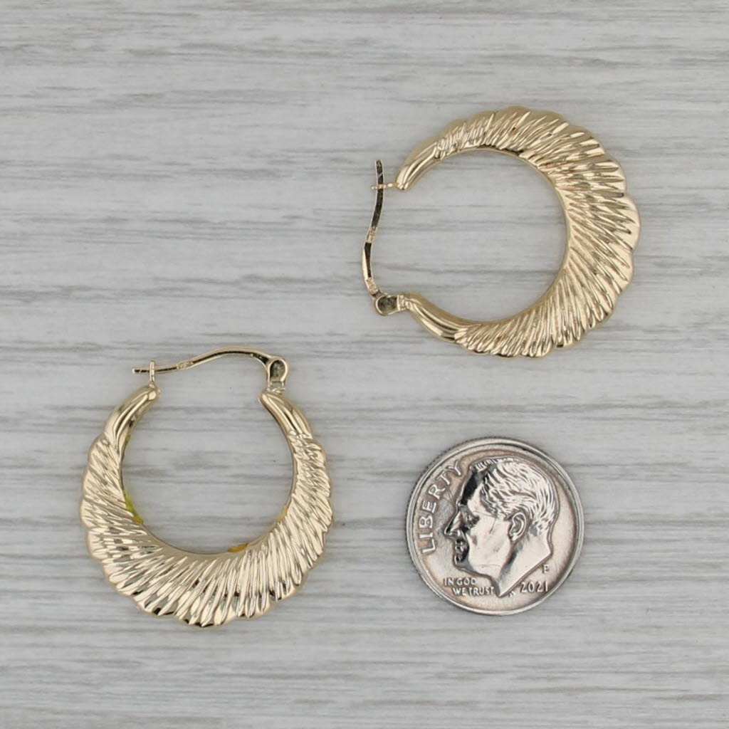Beveled Hoop Earrings 10k Yellow Gold Snap Top Posts Round Hoops