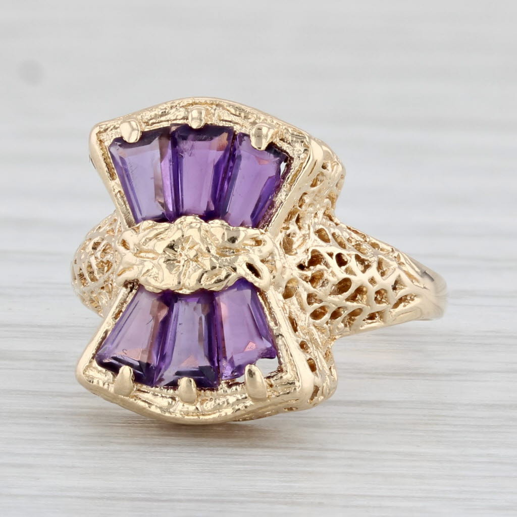 Light Gray 1ctw Amethyst Ring 14k Yellow Gold Filigree Vintage Size 5.75