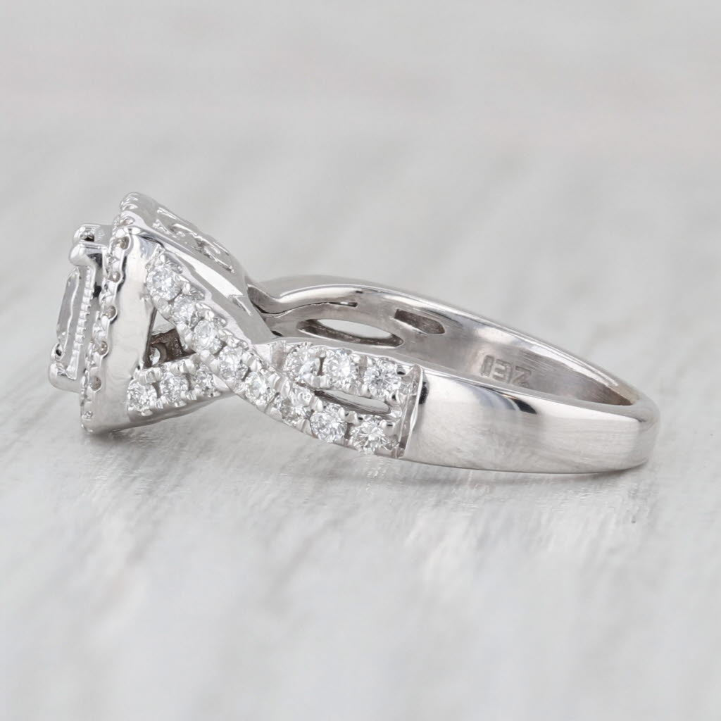 0.68ctw Princess Diamond Halo Engagement Ring 14k White Gold Size 5.5