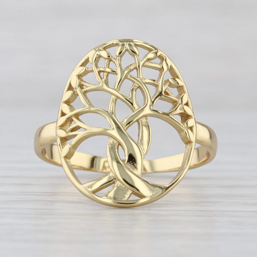 Yggdrasil Viking Tree Norse Tree of Life Ring Gold Plated Sterling Silver