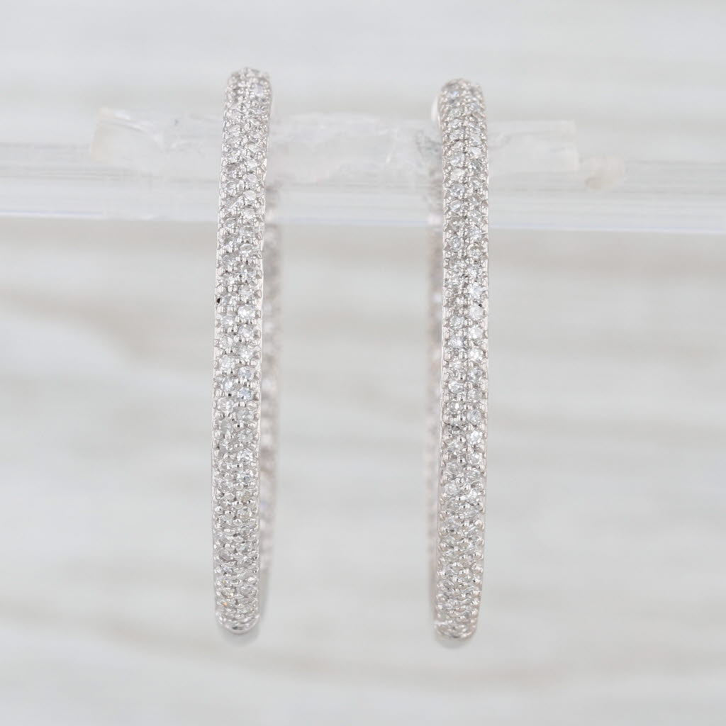1.10ctw Inside Out Diamond Hoop Earrings 14k White Gold Hinged Hoops
