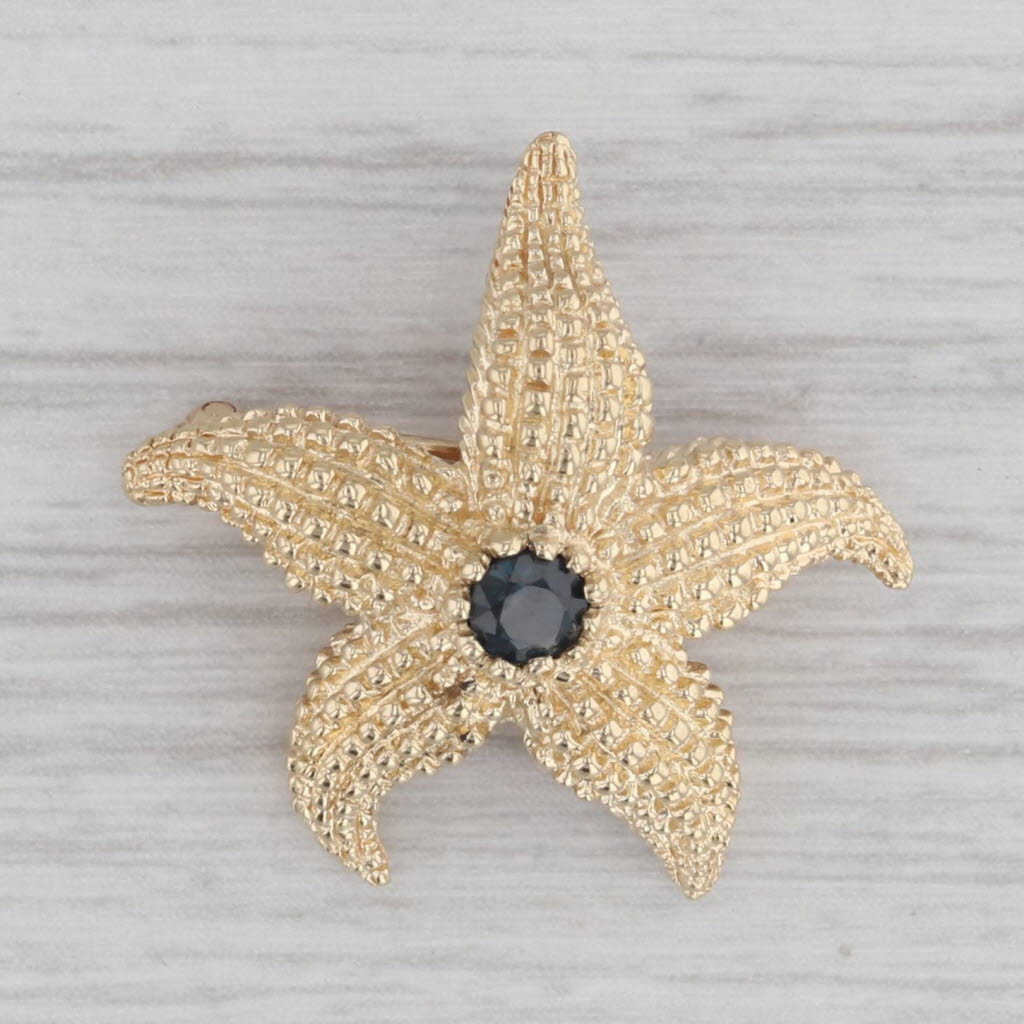 Gray 0.20ct Blue Sapphire Starfish Pendant Brooch 14k Yellow Gold Pin