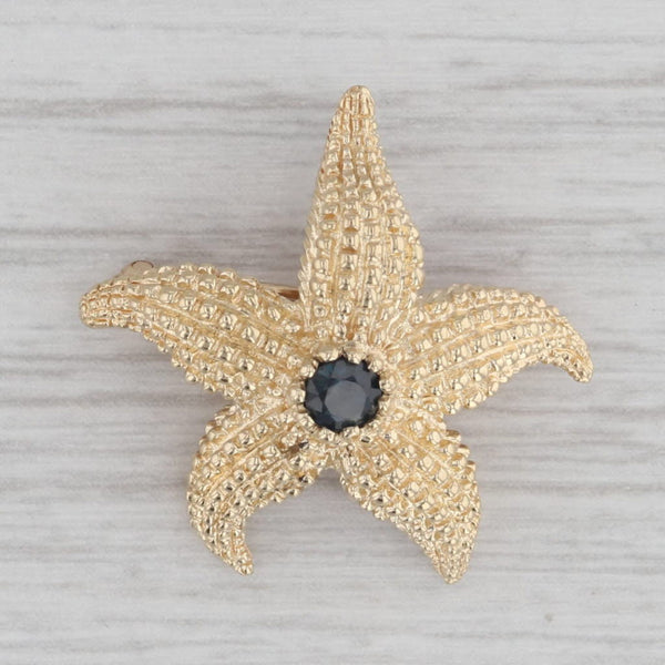 0.20ct Blue Sapphire Starfish Pendant Brooch 14k Yellow Gold Pin