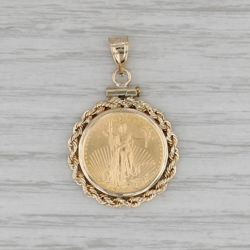 1993 1/10 oz American Gold Eagle Coin Pendant 14k 22k Gold Walking Liberty