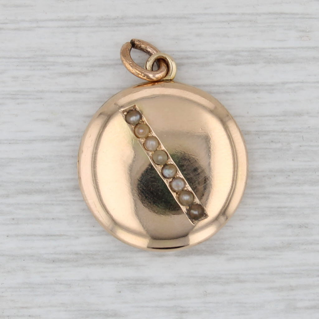 Vintage Seed Pearl Locket Pendant 14k Yellow Gold Charm Opens