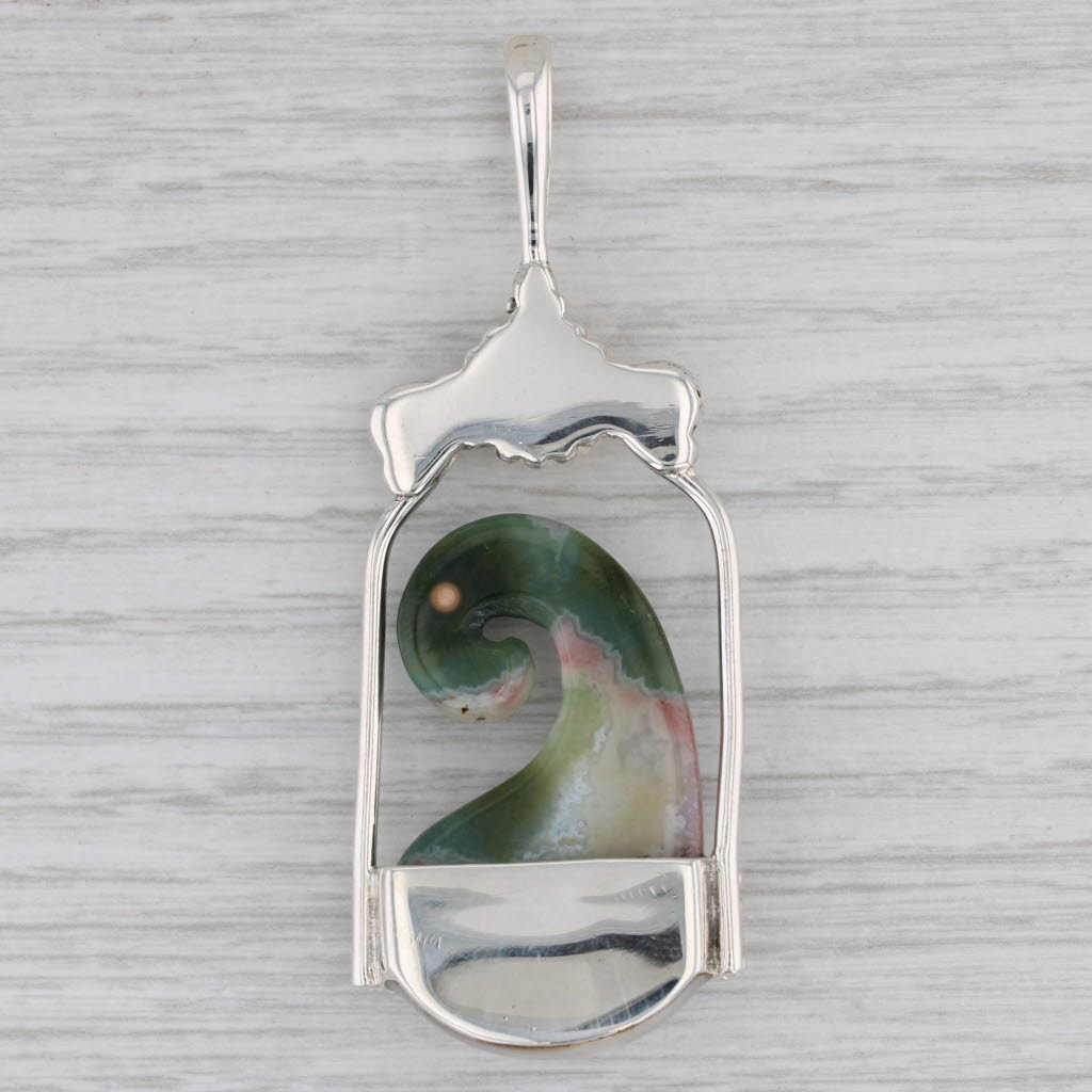 Gray Peridot Tourmaline Stone Mosaic Floral Statement Pendant Sterling Silver