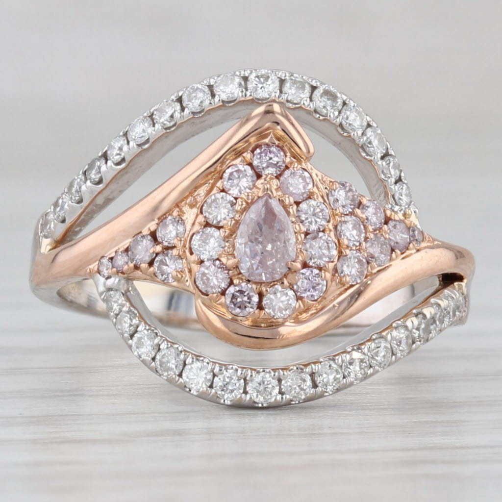 Gray 0.87ctw Diamond Bypass Teardrop Ring 18k White Rose Gold Size 8