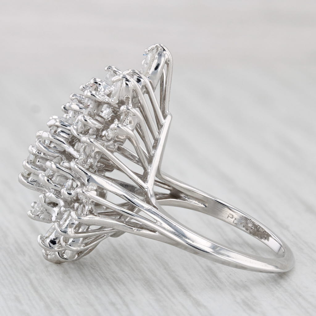 Light Gray 2.82ctw Diamond Cocktail Ring Platinum Size 7 Pear Cluster