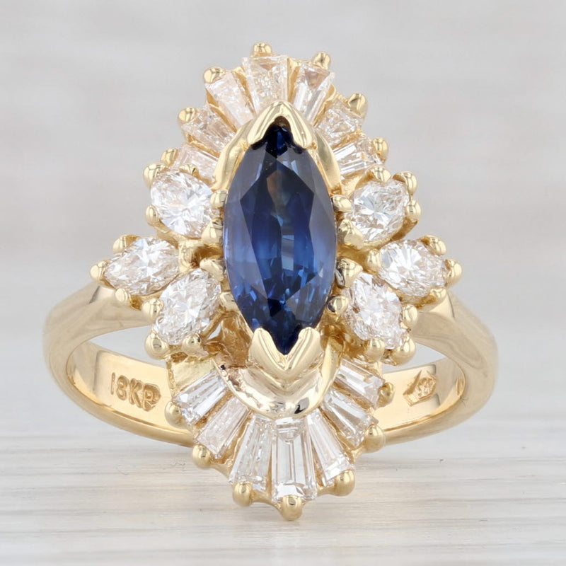 Light Gray 2.45ctw Marquise Blue Sapphire Diamond Halo Ring 18k Yellow Gold Size 5.75