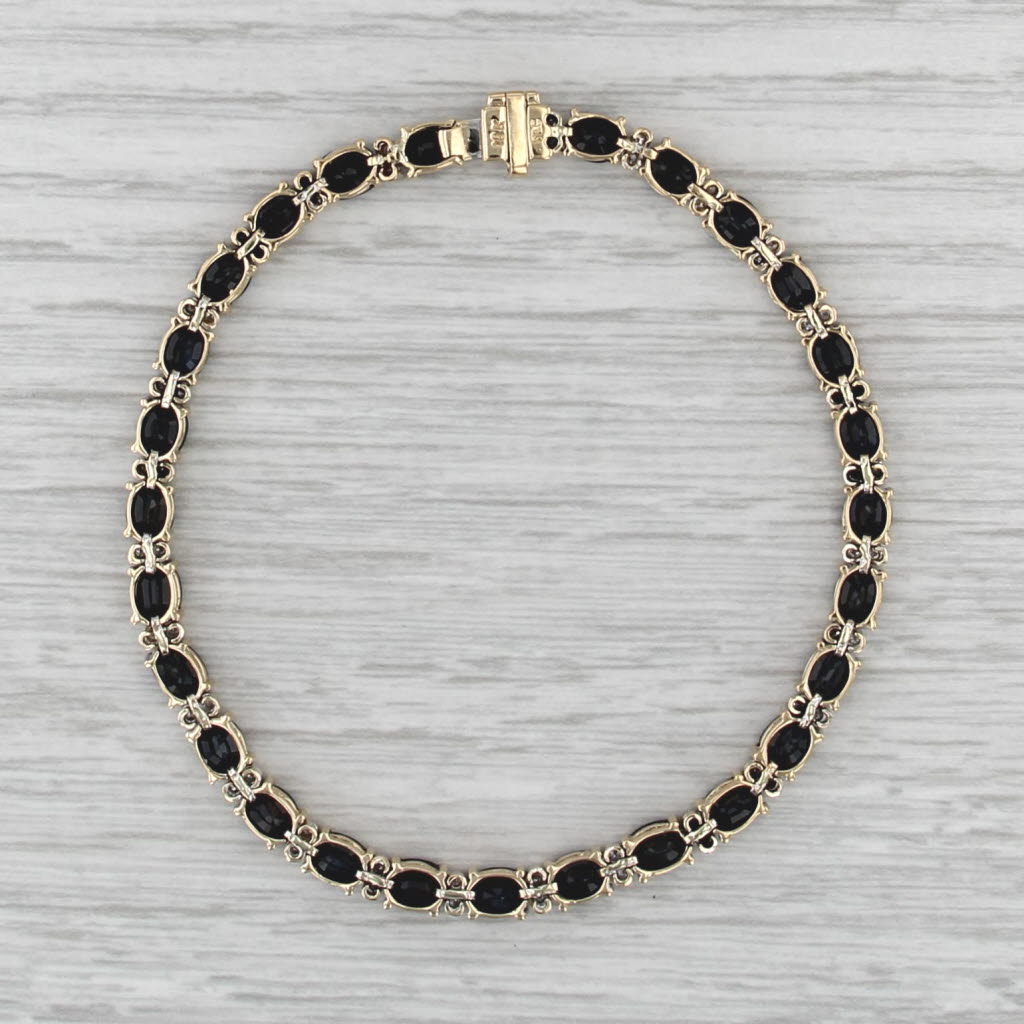 13.33ctw Blue Sapphire Diamond Tennis Bracelet 18k Yellow Gold 7.25" 4.2mm