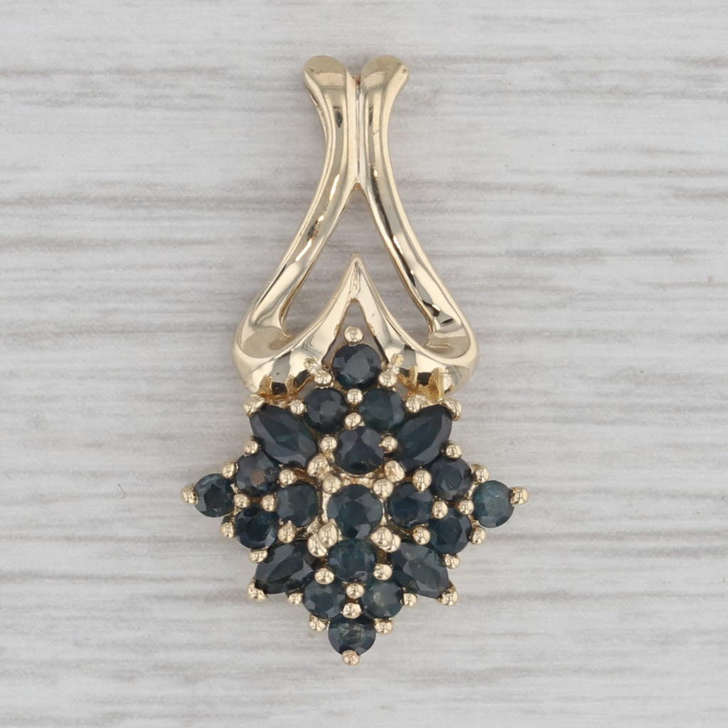 Gray 1.34ctw Blue Sapphire Flower Cluster Pendant 10k Yellow Gold