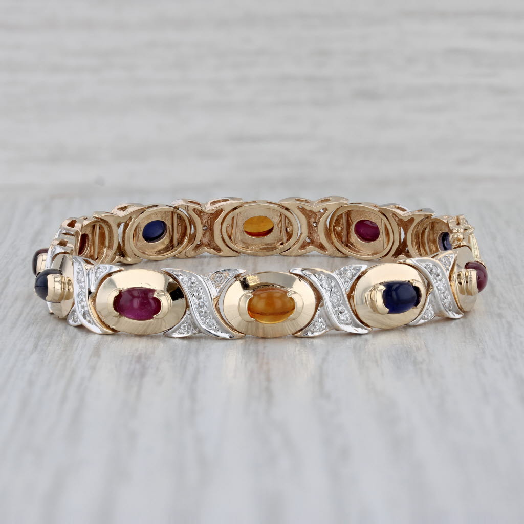 Gray Gemstone Bracelet 14k Yellow Gold 6.75" 8.1mm Diamond Iolite Ruby Citrine