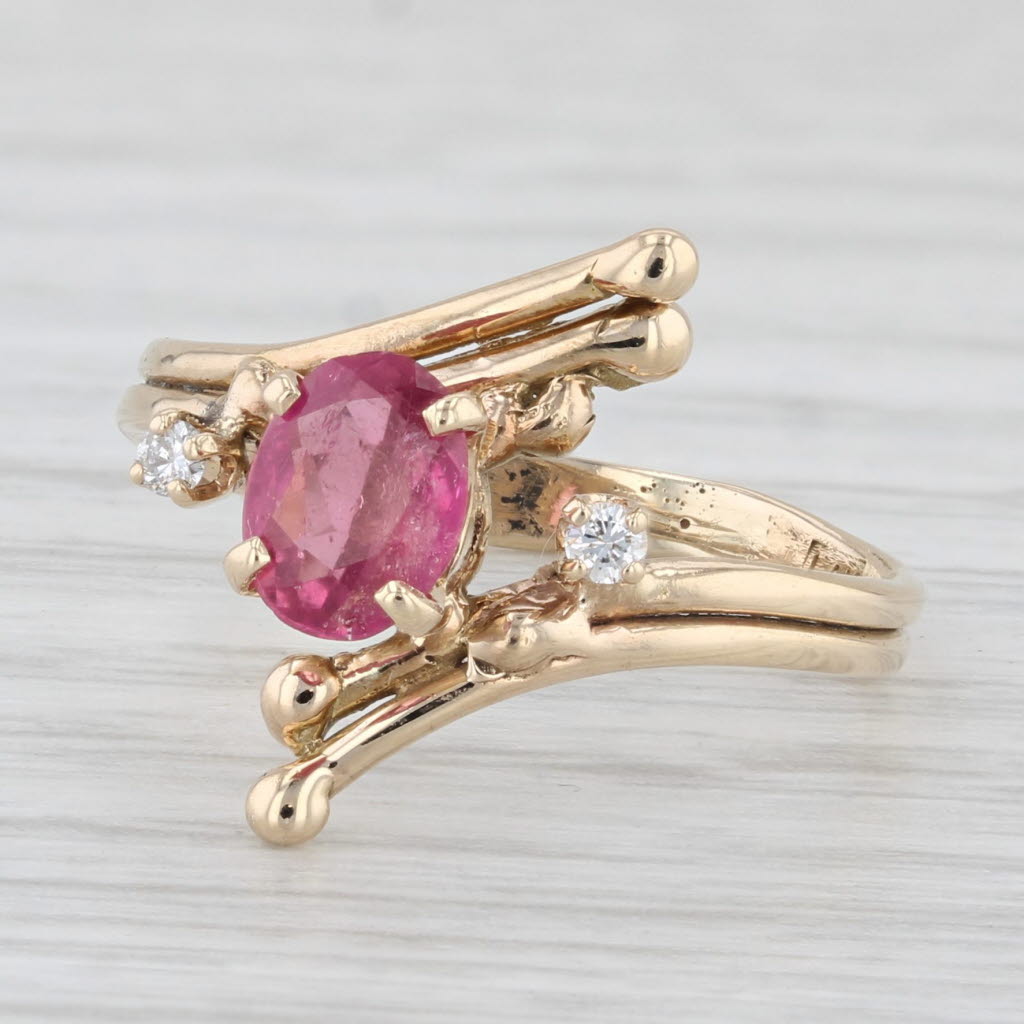 Light Gray 0.54ctw Pink Tourmaline Diamond Bypass Ring 14k Yellow Gold Size 6.25