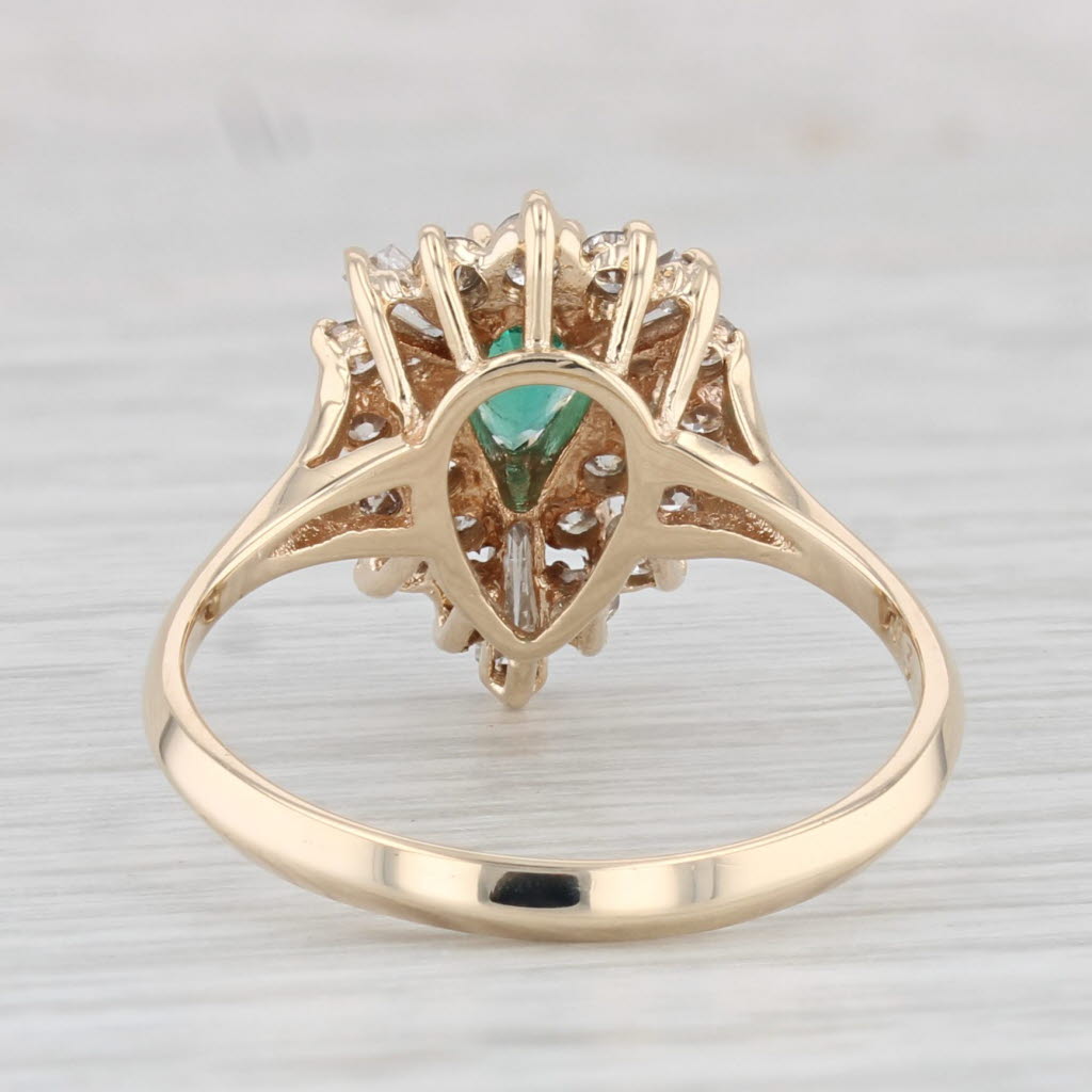 Light Gray 1.05ctw Pear Emerald Diamond Halo Ring 14k Yellow Gold Size 6.5