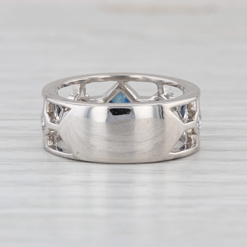 0.68ctw Sapphire Diamond Ring 18k White Gold Band Size 6.75 Stackable