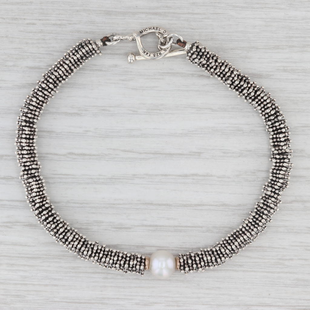 Light Gray Michael Dawkins Cultured Pearl Caviar Chain Bracelet Sterling Silver 7.5"