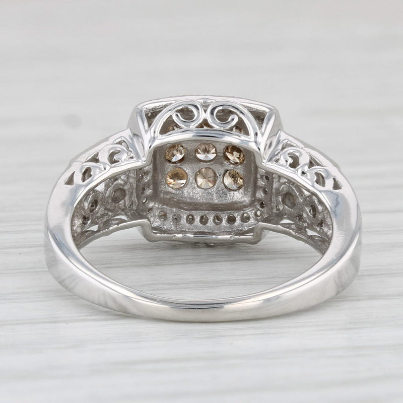 Light Gray 0.29ctw Champagne White Diamond Halo Engagement Ring 10k White Gold Size 7