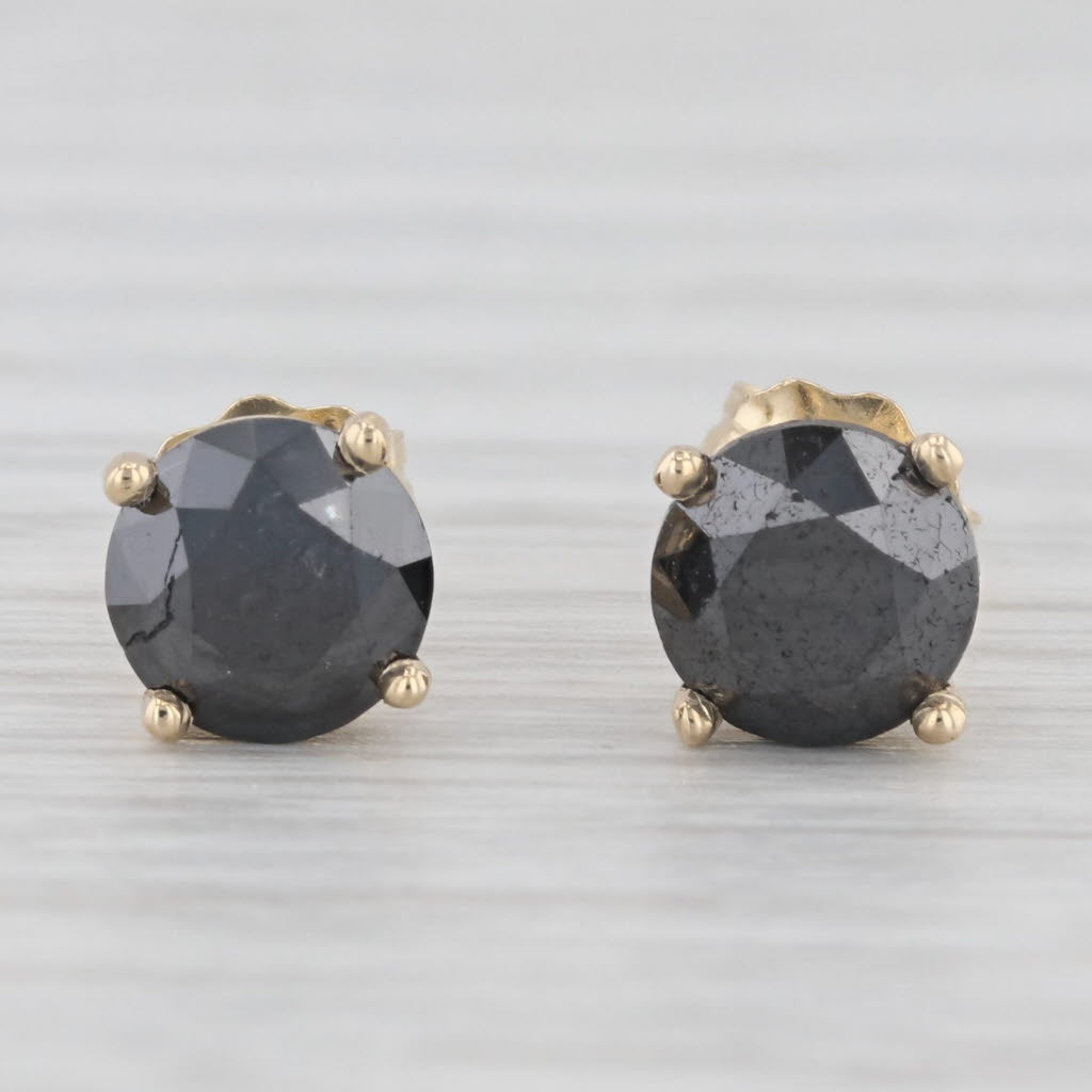 Light Gray New 2.25ctw Black Diamond Stud Earrings 14k Yellow Gold Round Solitaires