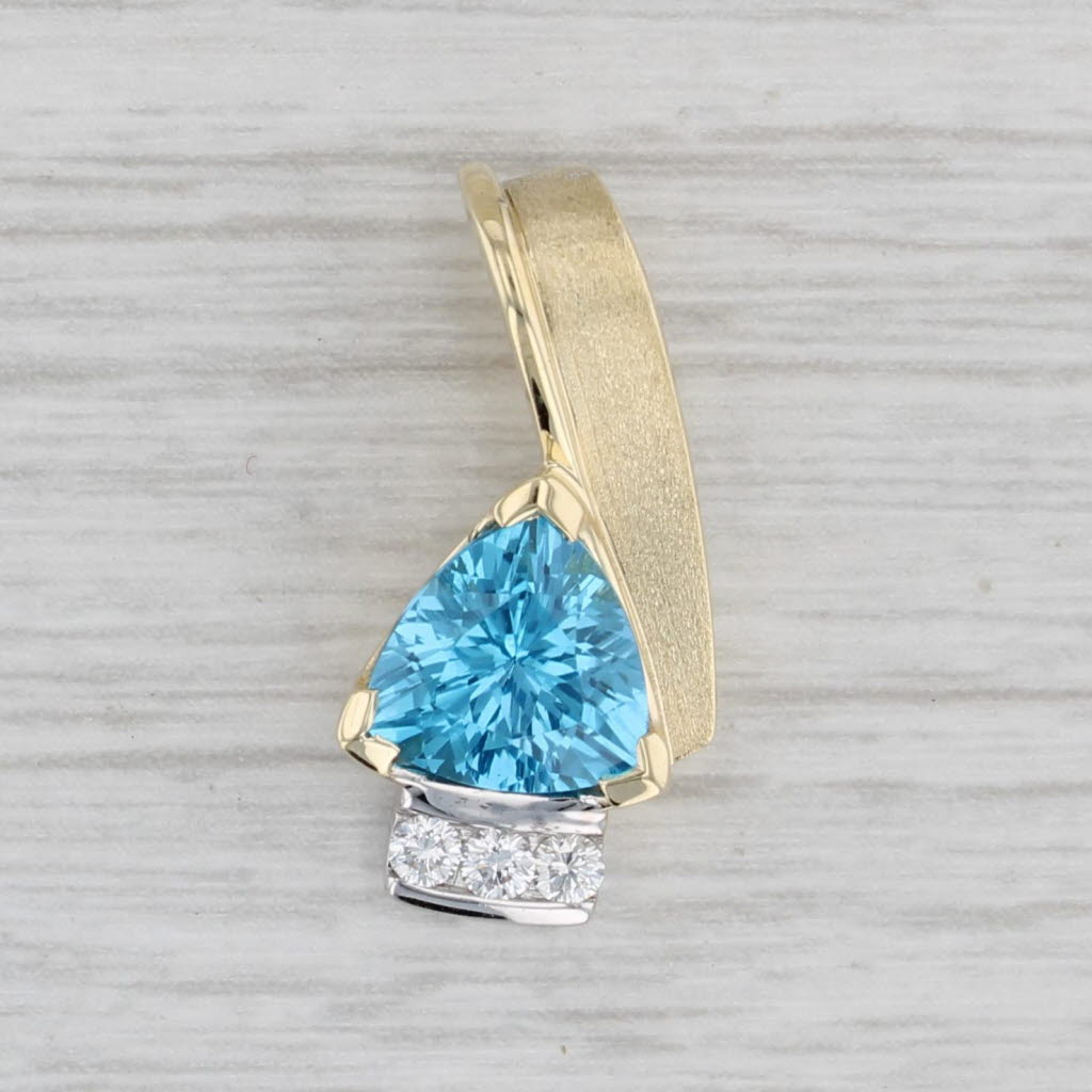 Gray 2.29ctw Trillion Blue Topaz Diamond Pendant 14k Yellow Gold
