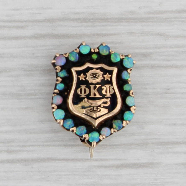 Gray Phi Kappa Psi Opal Shield Badge 14k Gold Enamel Fraternity Pin Antique 1904