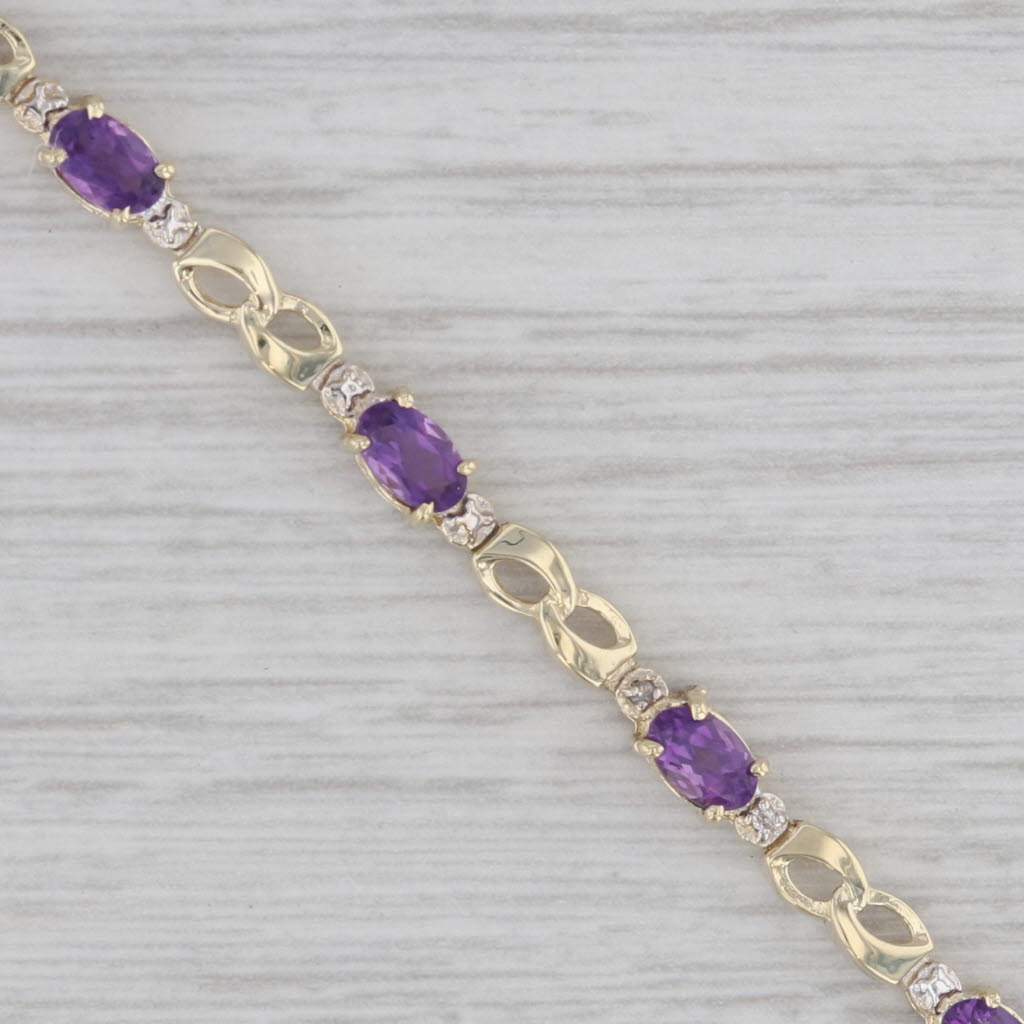 Gray 2ctw Amethyst Bracelet 10k Yellow Gold Diamond Accents 7" 3.5mm