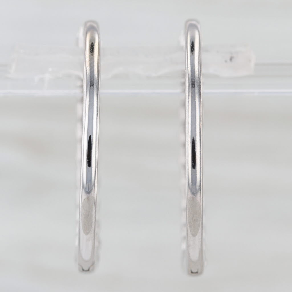 0.44ctw Diamond Hoop Earrings 10k White Gold Hinged Round Hoops 28.6x2.8mm