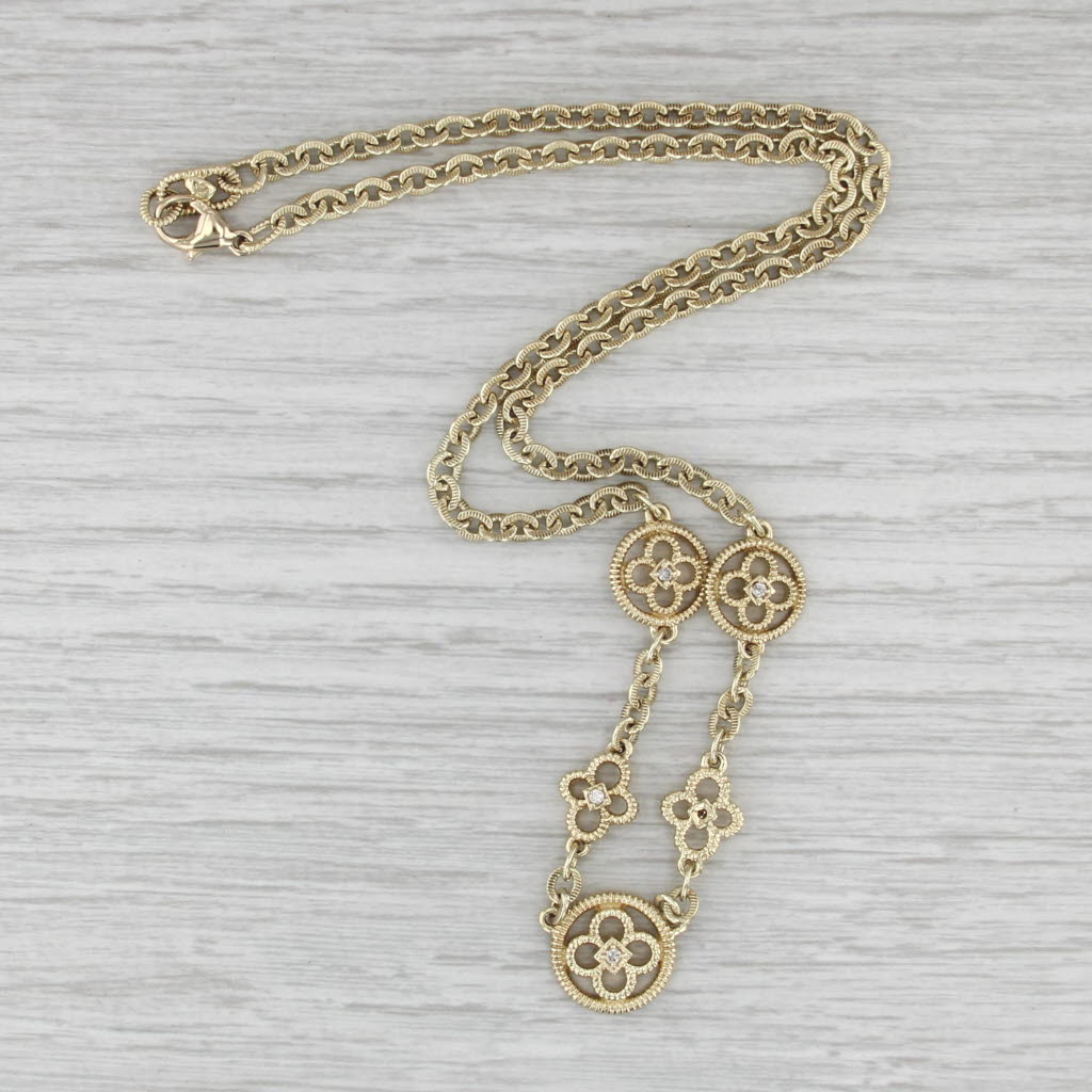 Diamond Flower Station Necklace 14k Yellow Gold 17.5" R & Co Cable Chain