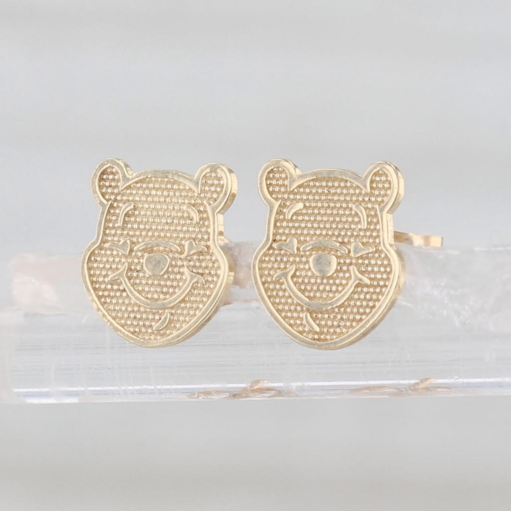 Winnie the Pooh Stud Earrings 10k Yellow Gold Disney Pooh Bear Cartoon Studs