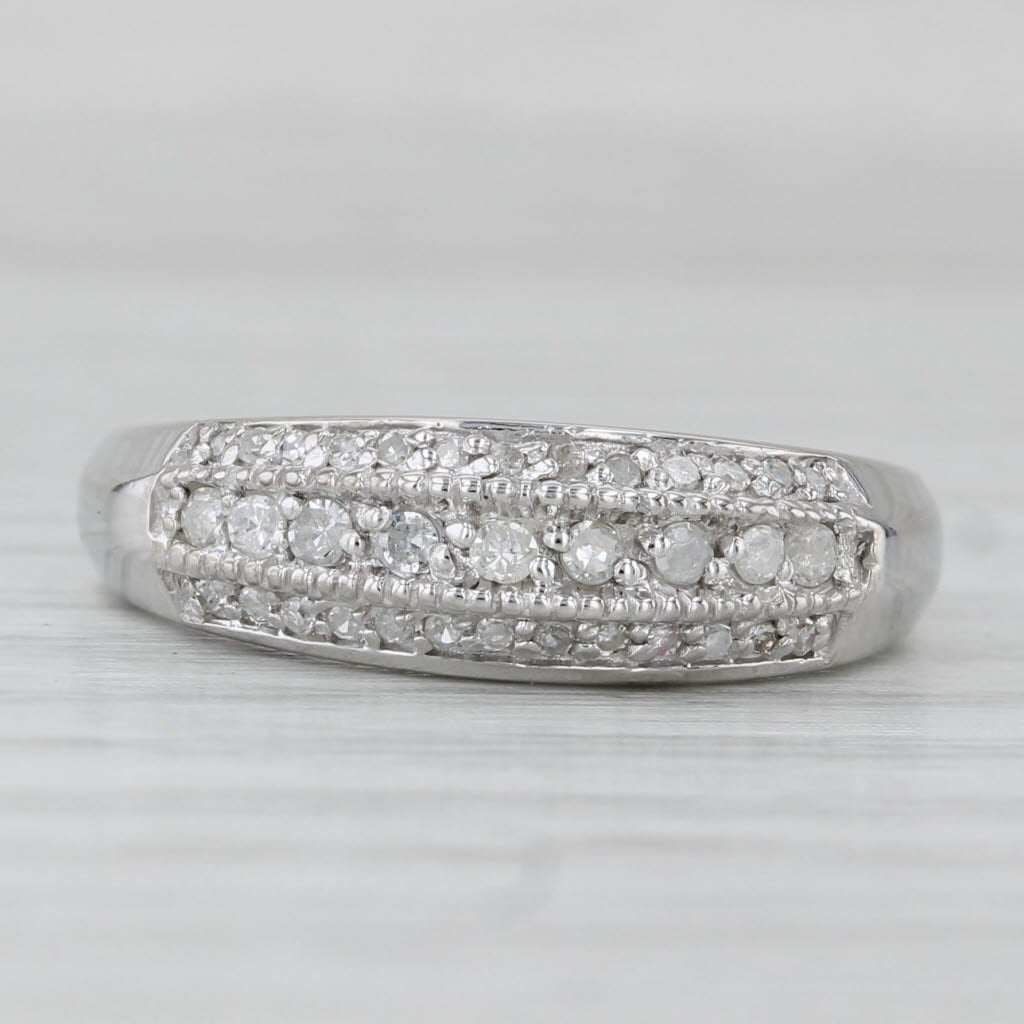 Light Gray 0.17ctw Diamond Wedding Band 10k White Gold Size 7 Anniversary Ring