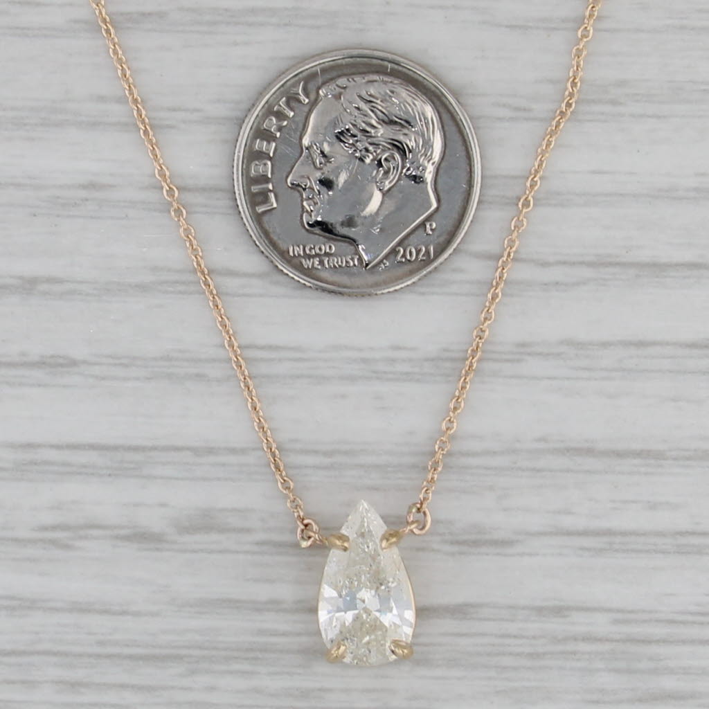 New 1.88ct Pear Diamond Necklace 14k Yellow Gold 16.25" 18.25" Cable Chain