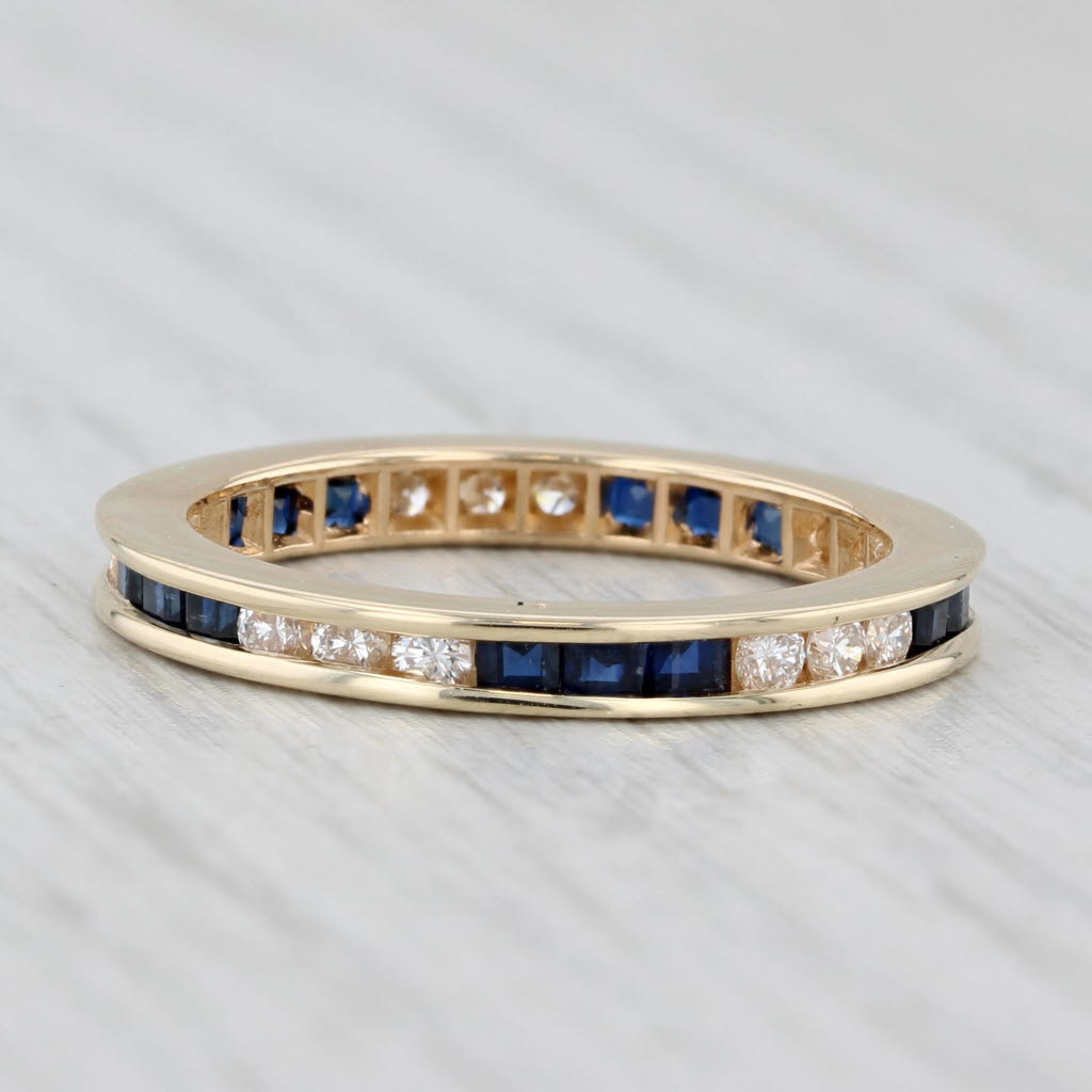 Light Gray 1.35ctw Blue Sapphire Diamond Eternity Band 14k Gold Stackable Wedding Ring