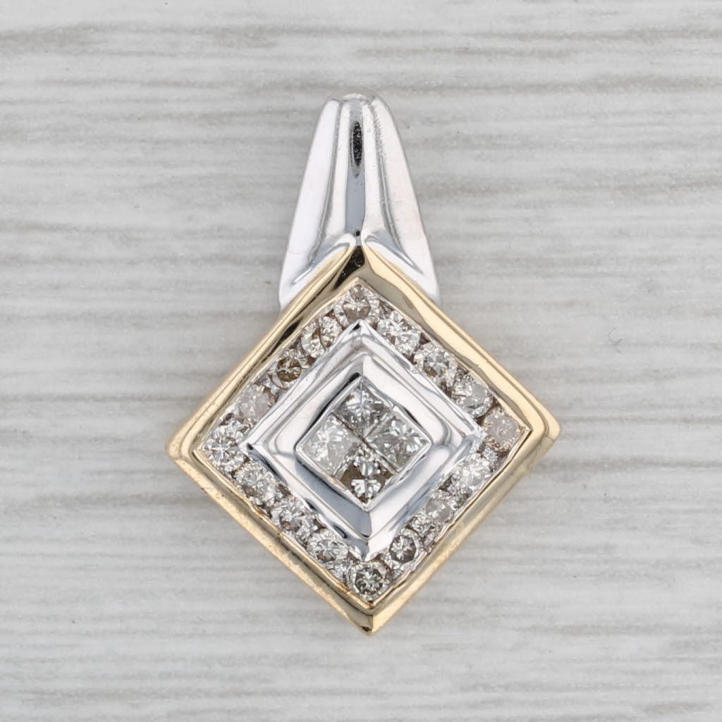 Gray 0.37ctw Diamond Pendant 14k Yellow White Gold Halo Drop