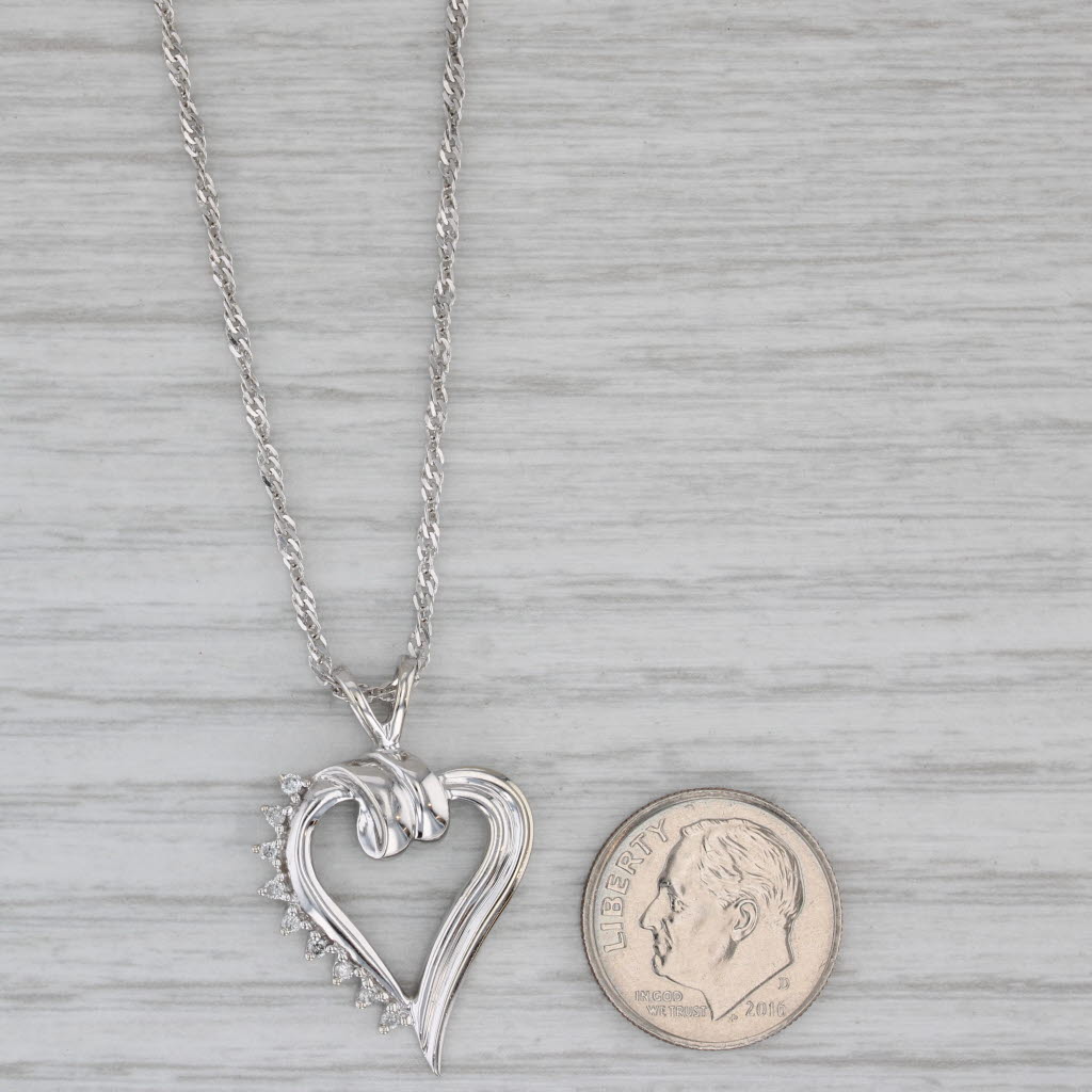Gray Diamond Accented Open Heart Pendant Necklace 14k White Gold 18"