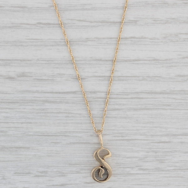 Gray Letter "S" Pendant Necklace 14k Yellow Gold 19" Rope Chain