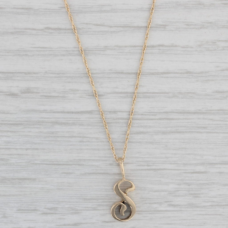 Gray Letter "S" Pendant Necklace 14k Yellow Gold 19" Rope Chain
