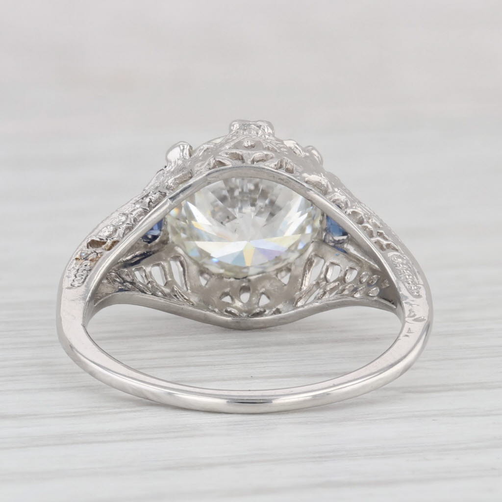 Light Gray Art Deco 3.14ctw Diamond Sapphire Engagement Ring Platinum Filigree Sz 6.75 GIA