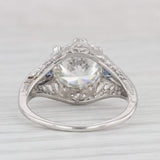 Art Deco 3.14ctw Diamond Sapphire Engagement Ring Platinum Filigree Sz 6.75 GIA