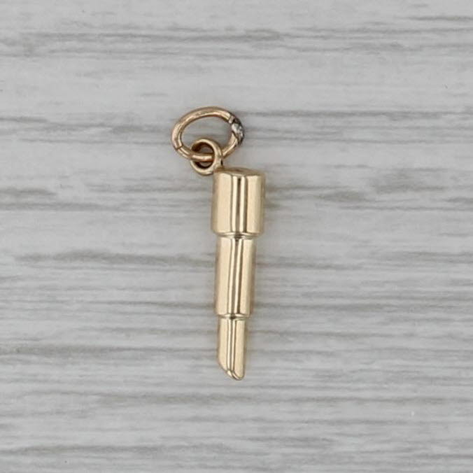 Small Vintage Lipstick Charm 14k Yellow Gold Makeup Pendant