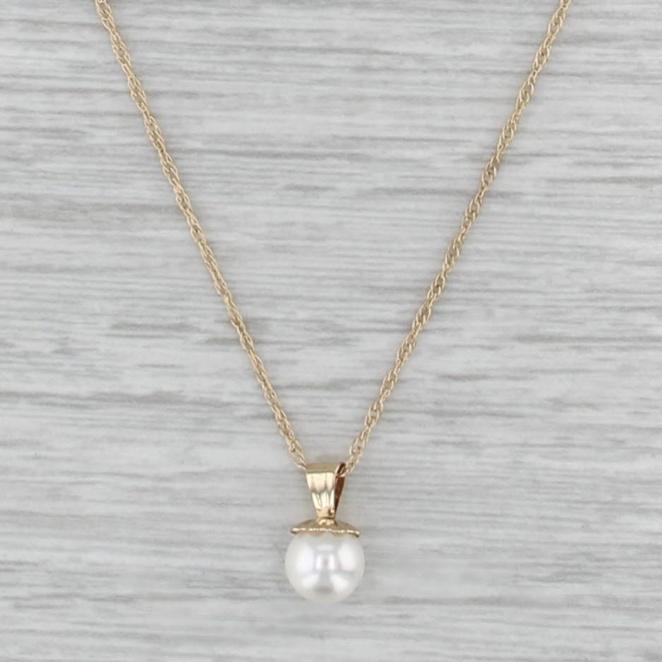 Cultuerd Pearl Solitaire Drop Pendant Necklace 14k Yellow Gold 18.25" Rope Chain