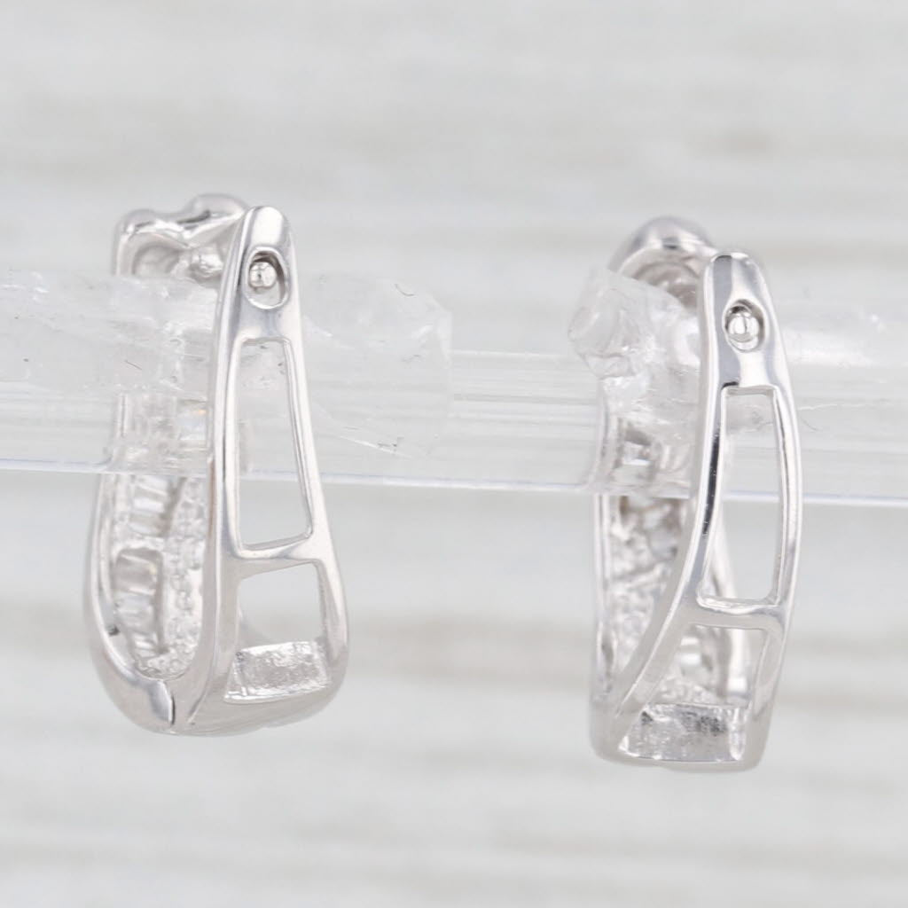 Light Gray 0.20ctw Diamond Hinged Hoop Earrings 14k White Gold Oval Hoops Snap Top