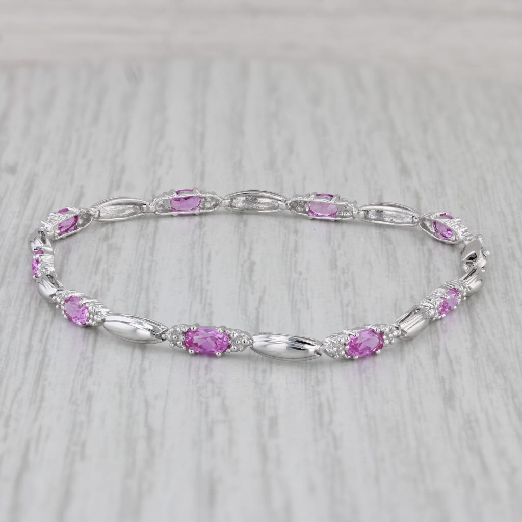 Gray 2.88ctw Pink Sapphire Bracelet 10k White Gold 7" 3.5mm