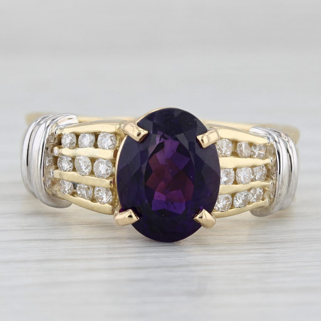 Light Gray 4.44ctw Oval Amethyst Diamond Ring 18k Yellow White Gold Size 11.25