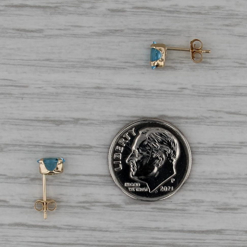 1ctw Oval Blue Topaz Solitaire Stud Earrings 14k Yellow Gold Studs